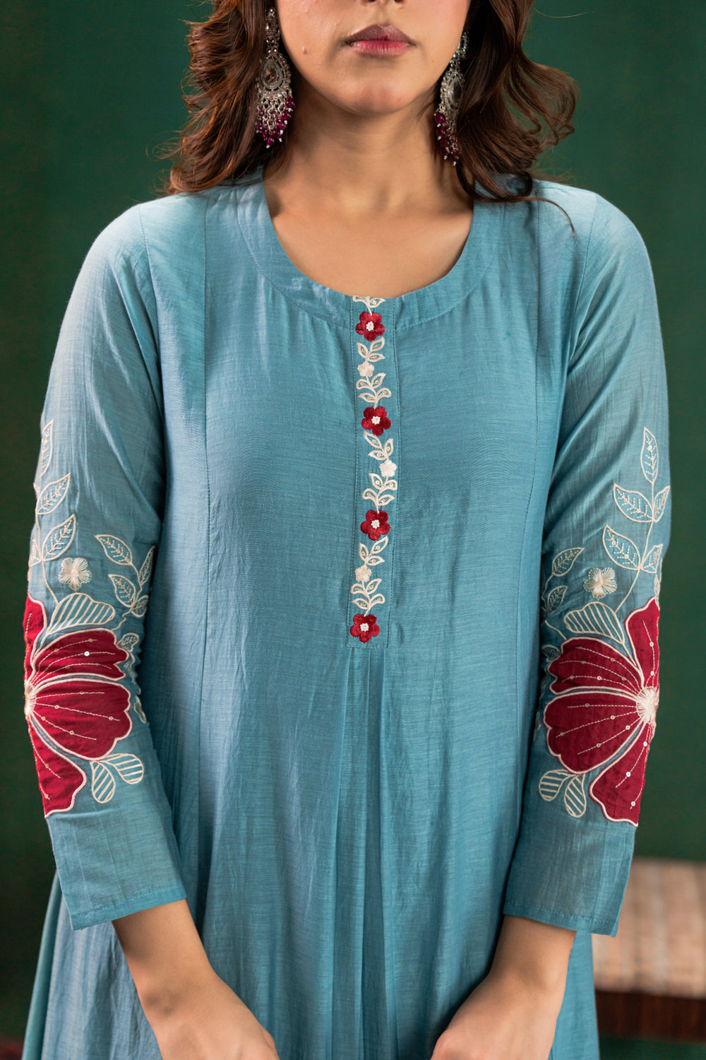 Cyan Color Readymade Chanderi Silk Salwar Suit | Buy Online India