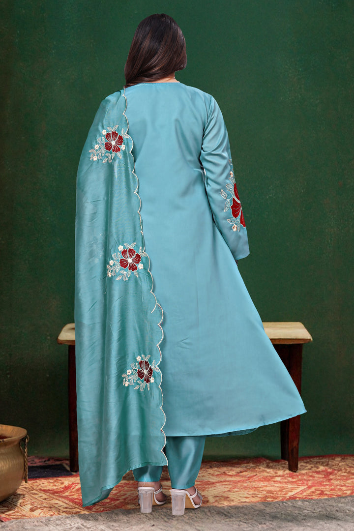 Cyan Color Readymade Chanderi Silk Salwar Suit | Buy Online India