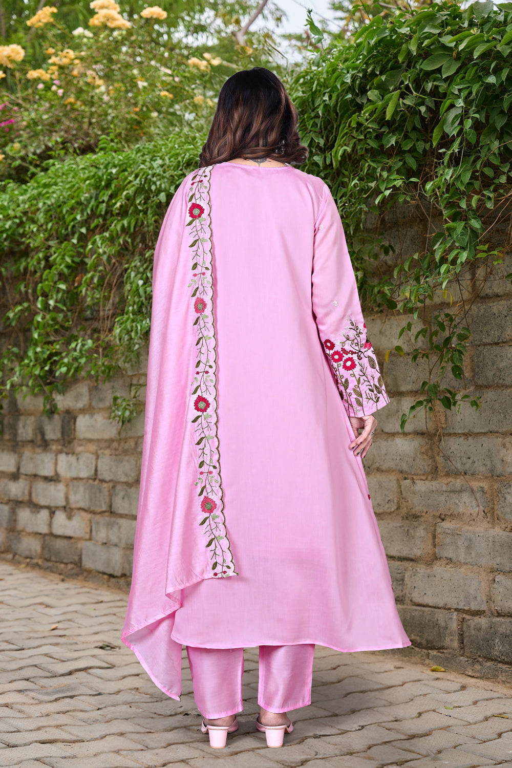 Pink Chanderi Silk Readymade Salwar Suit | Buy Online India