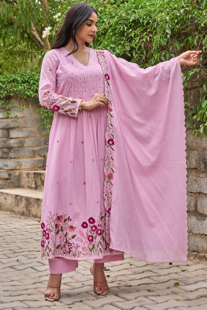 Pink Chanderi Silk Readymade Salwar Suit | Buy Online India