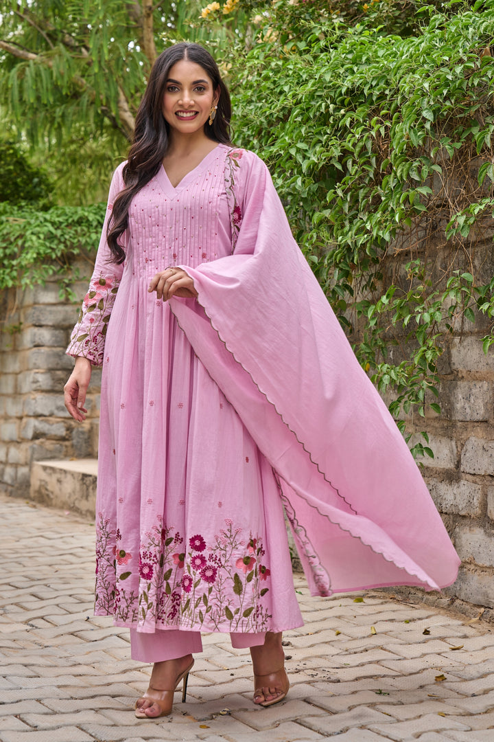 Pink Chanderi Silk Readymade Salwar Suit | Buy Online India