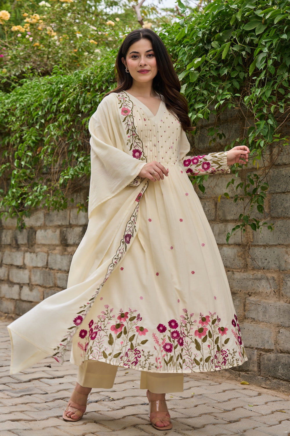 Chanderi Silk Cream Color Readymade Salwar Suit | Buy Online India