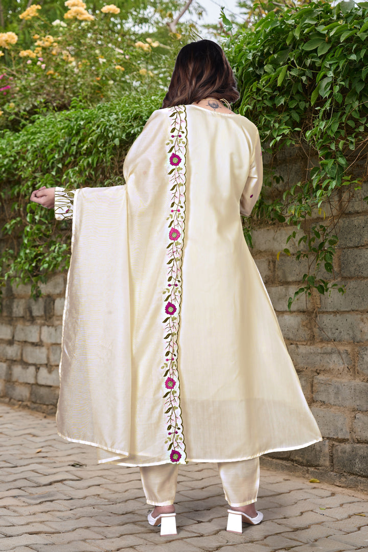 Chanderi Silk Cream Color Readymade Salwar Suit | Buy Online India