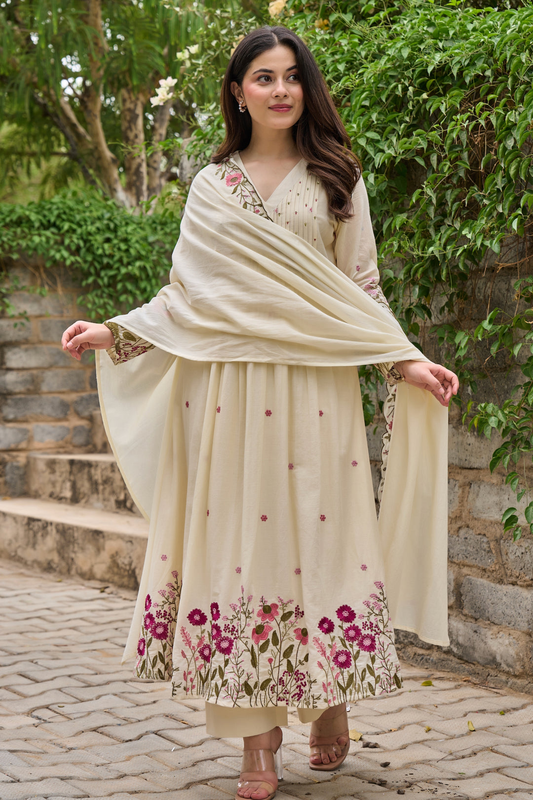 Chanderi Silk Cream Color Readymade Salwar Suit | Buy Online India