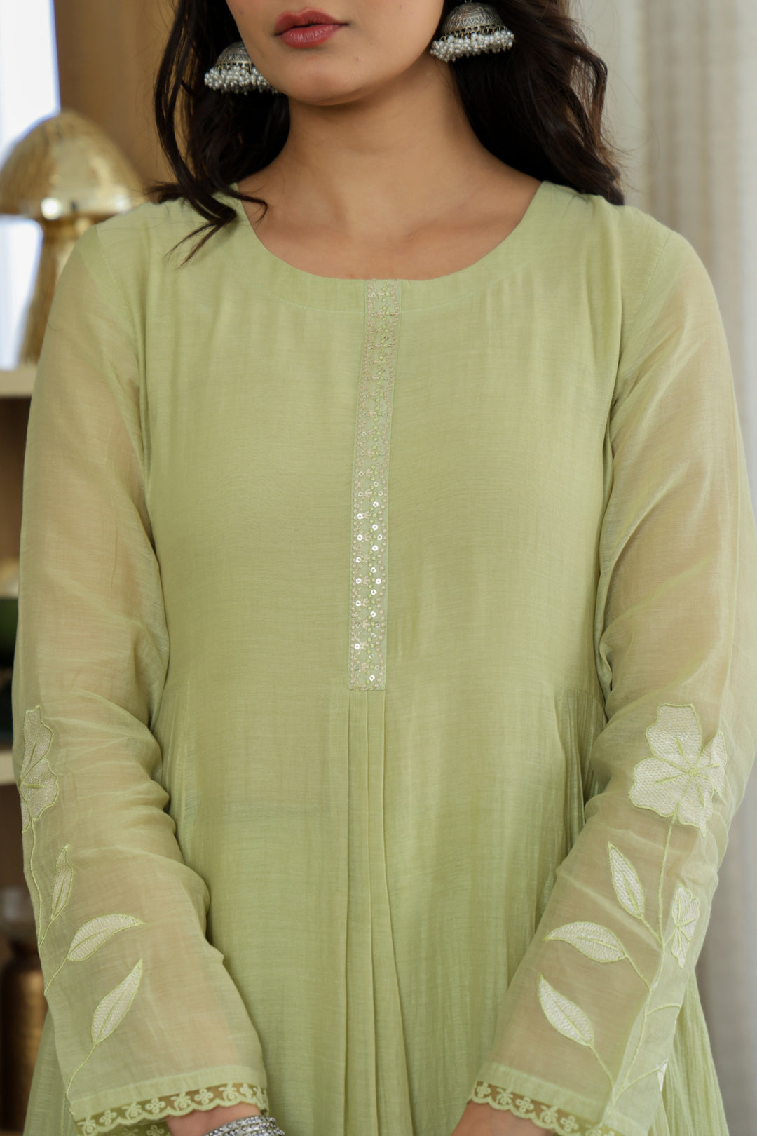 Chanderi Silk Sea Green Readymade Salwar Suit | Buy Online India