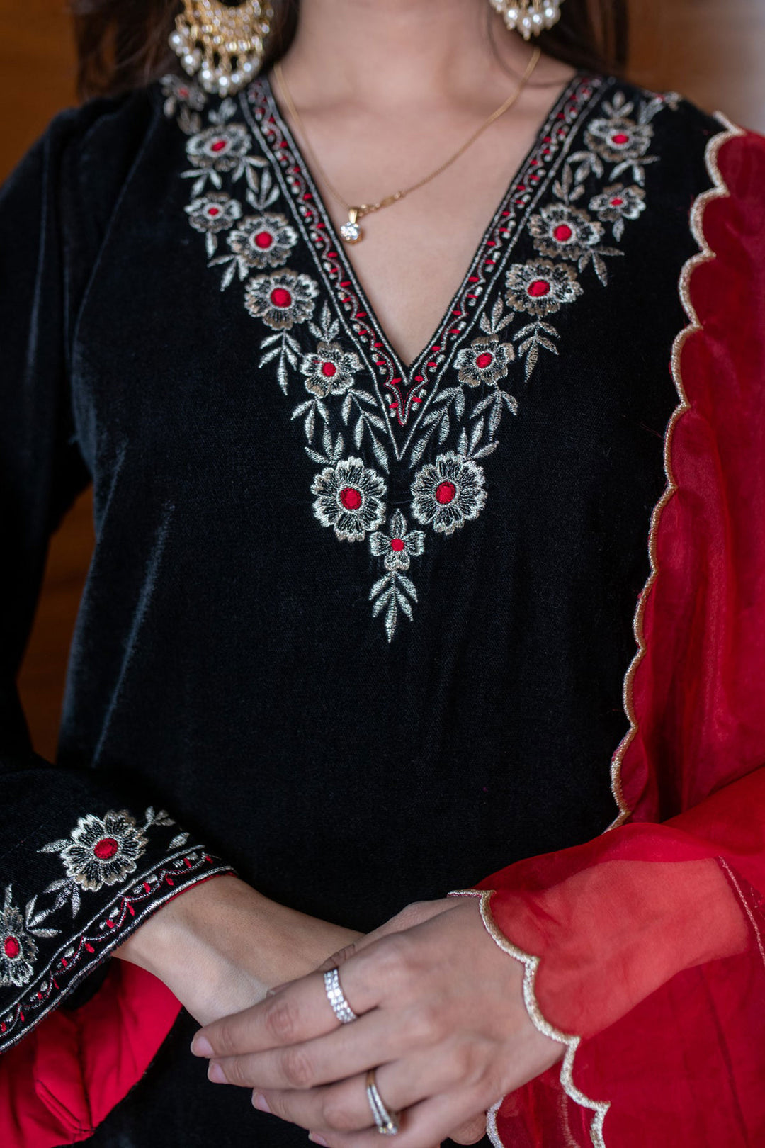 Velvet Fabric Readymade Salwar Suit In Black Color | Buy Online India