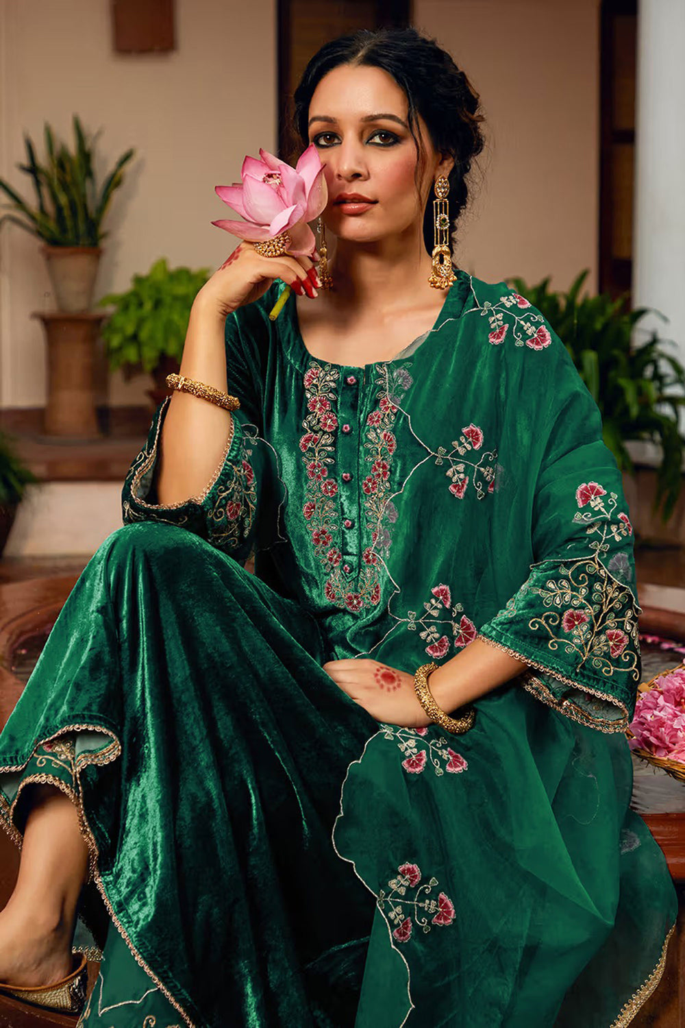 Green Color Velvet Fabric Readymade Salwar Suit | Buy Online India