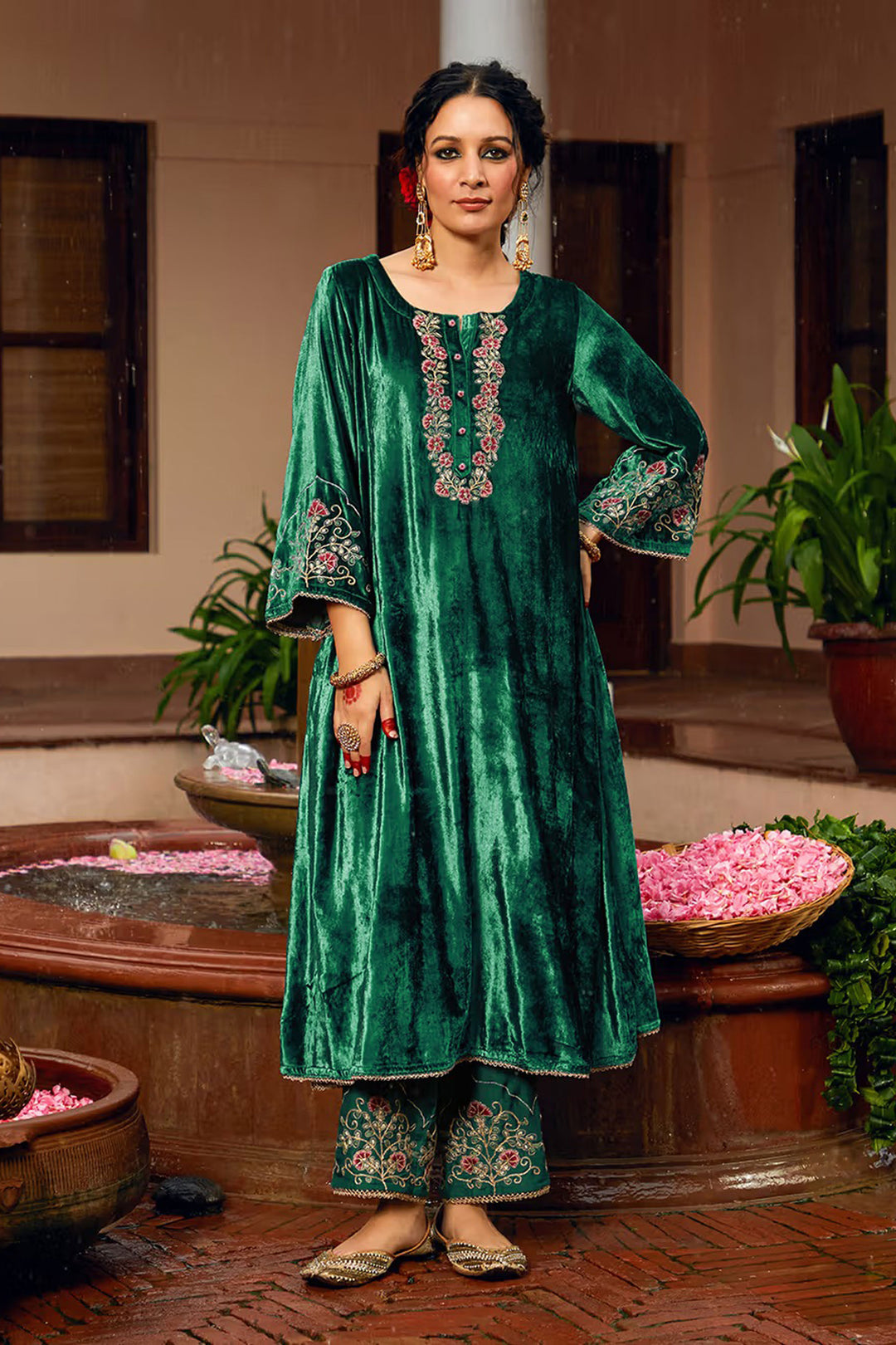 Green Color Velvet Fabric Readymade Salwar Suit | Buy Online India