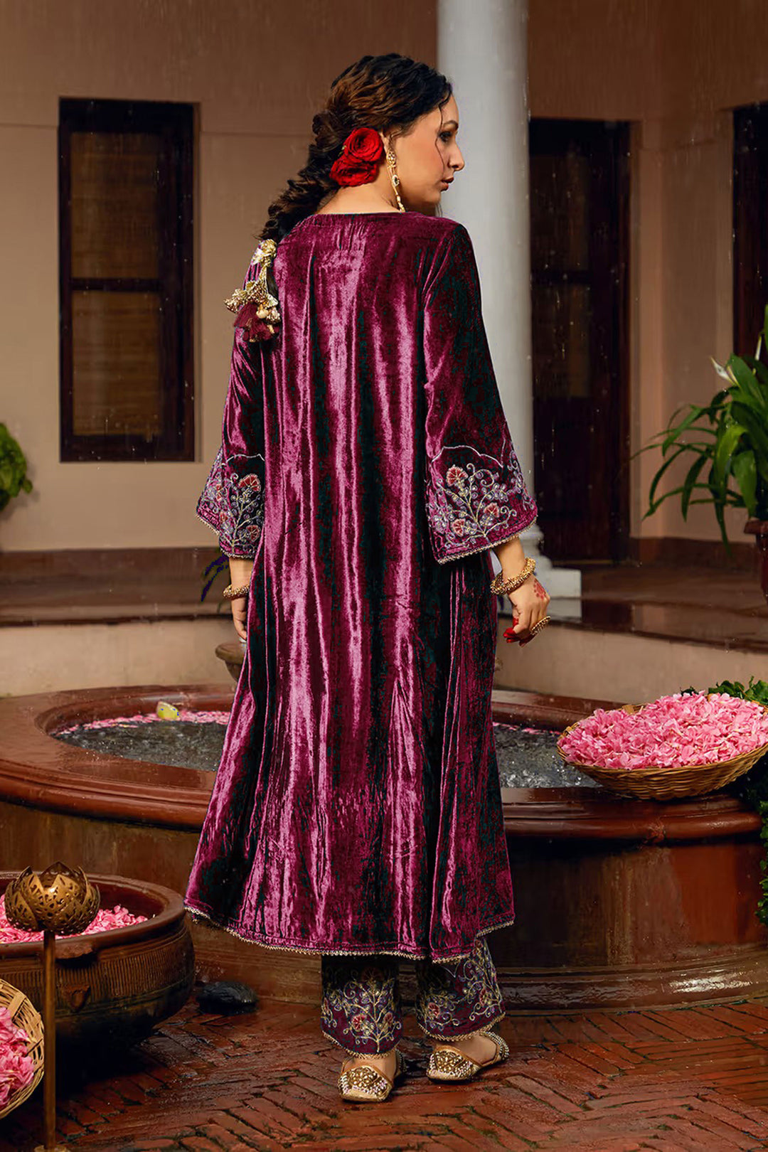 Wine Color Readymade Salwar Suit In Velvet Fabric | Buy Online India