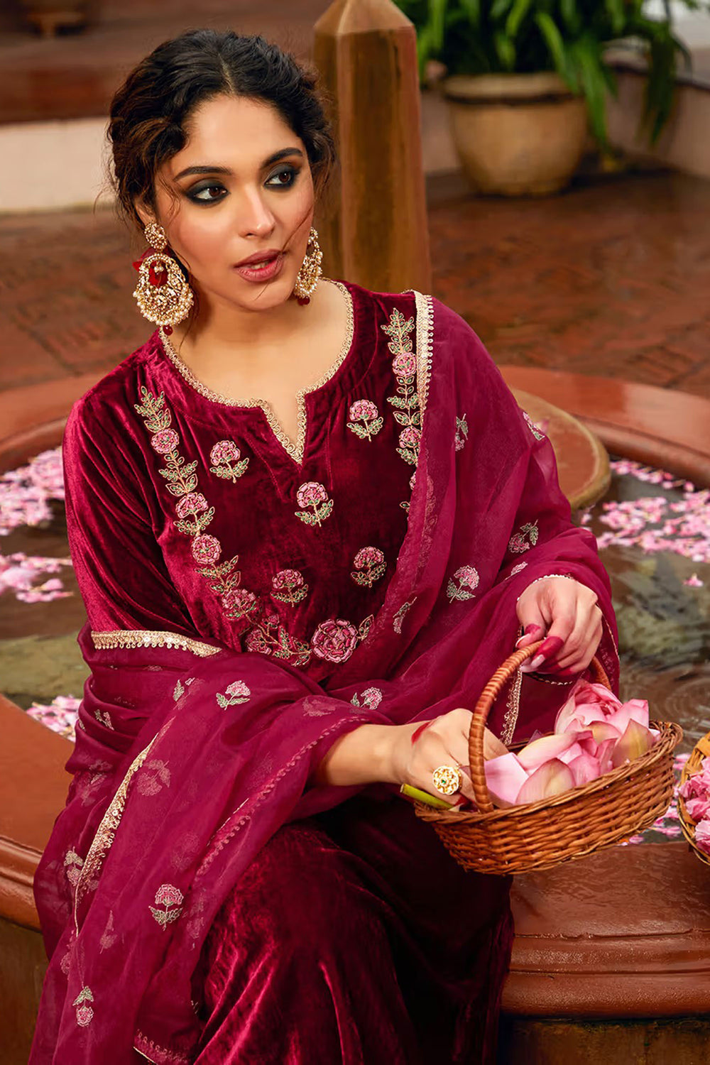 Maroon Color Velvet Fabric Readymade Salwar Suit | Buy Online India