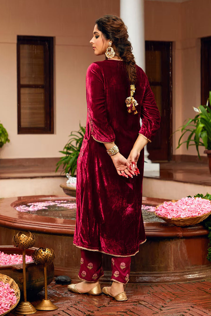 Maroon Color Velvet Fabric Readymade Salwar Suit | Buy Online India