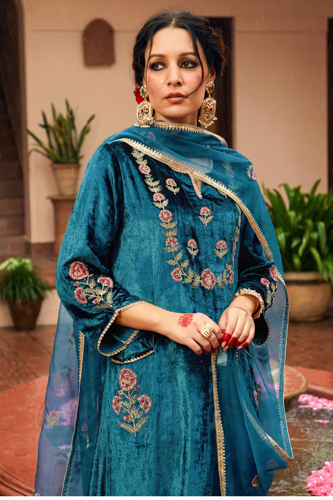 Velvet Fabric Blue Color Readymade Salwar Suit | Buy Online India