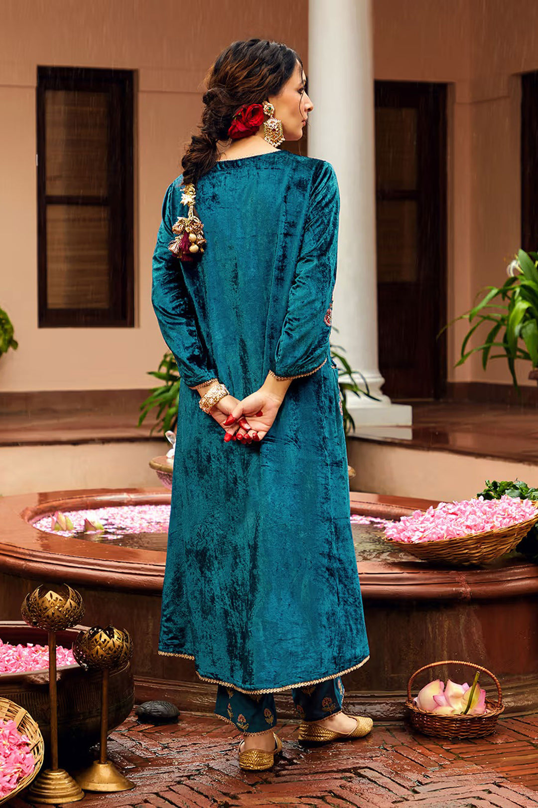 Velvet Fabric Blue Color Readymade Salwar Suit | Buy Online India