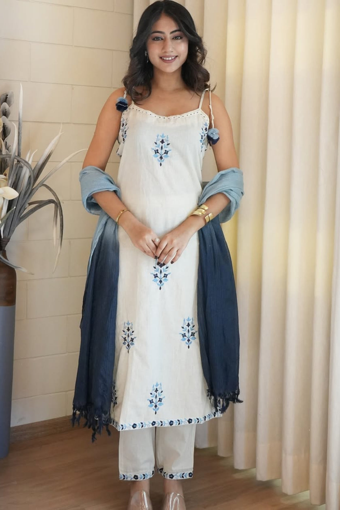 Off White Color Cotton Fabric Readymade Salwar Suit | Buy Online India
