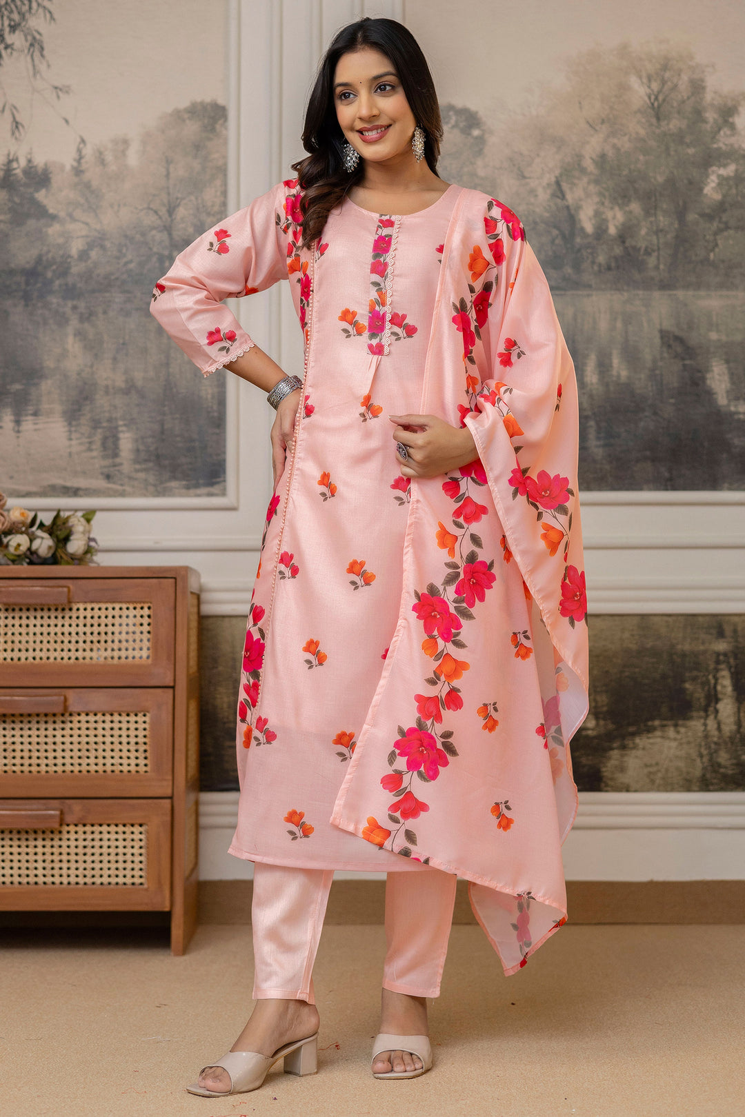Peach Color Cotton Fabric Readymade Salwar Suit | Buy Online India