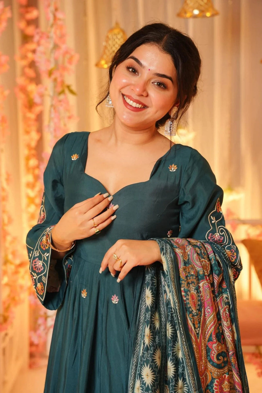 Chanderi Fabric Teal Color Readymade Salwar Suit | Buy Online India