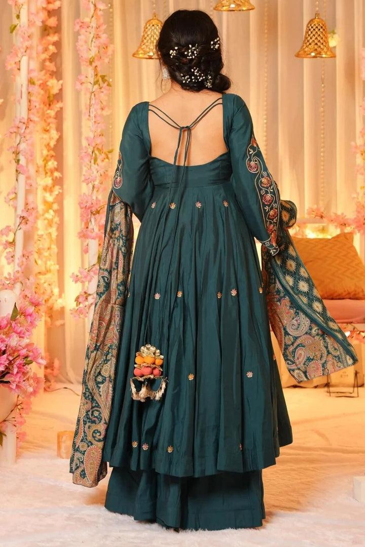 Chanderi Fabric Teal Color Readymade Salwar Suit | Buy Online India