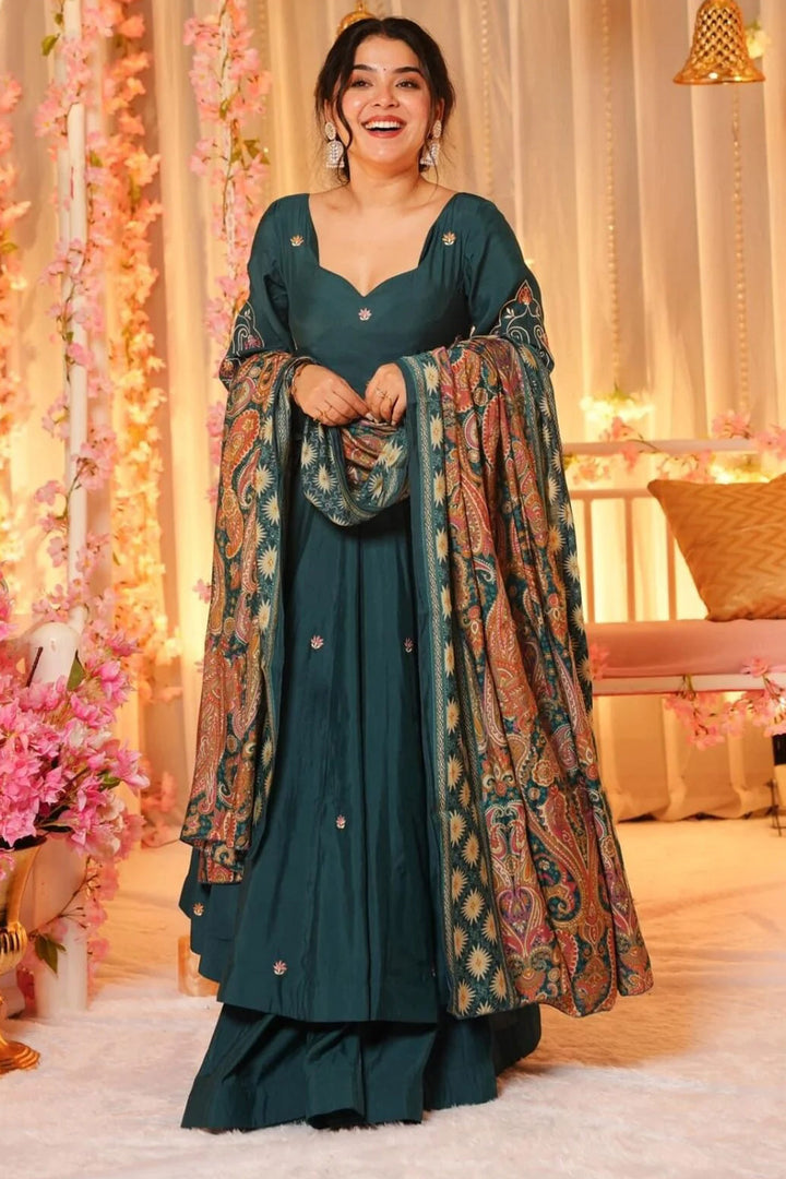 Chanderi Fabric Teal Color Readymade Salwar Suit | Buy Online India