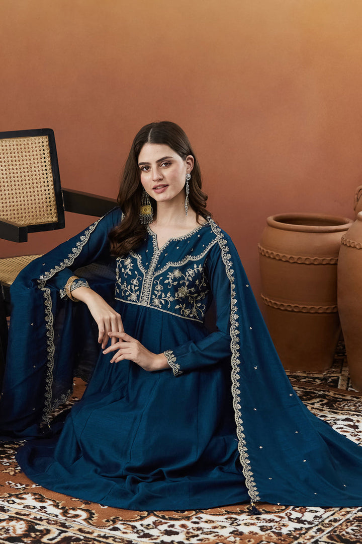 Teal Color Vichitra Silk Fabric Readymade Salwar Suit | Buy Online India