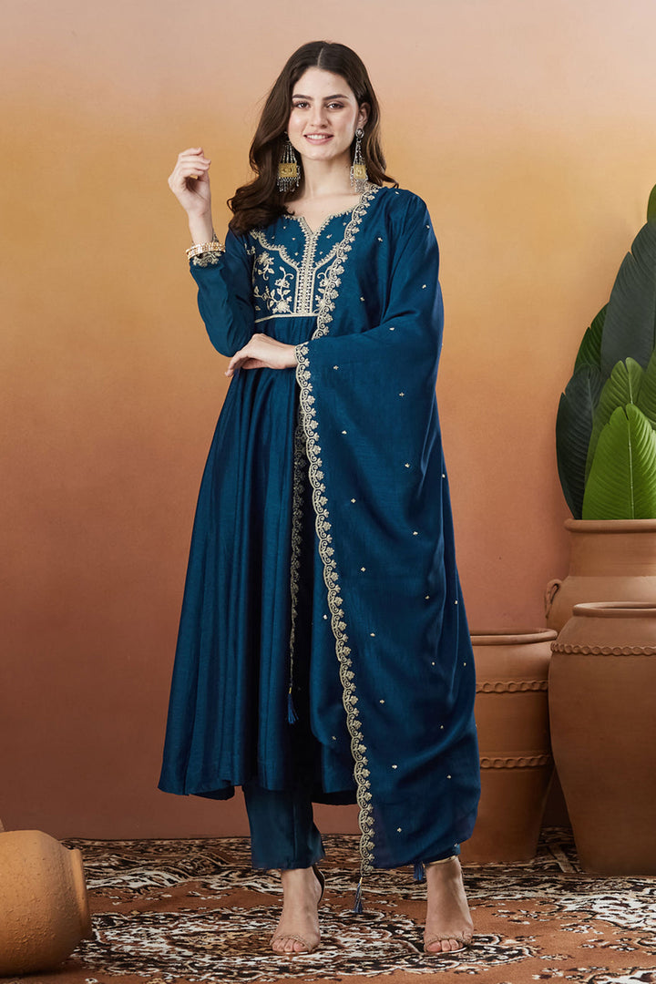 Teal Color Vichitra Silk Fabric Readymade Salwar Suit | Buy Online India