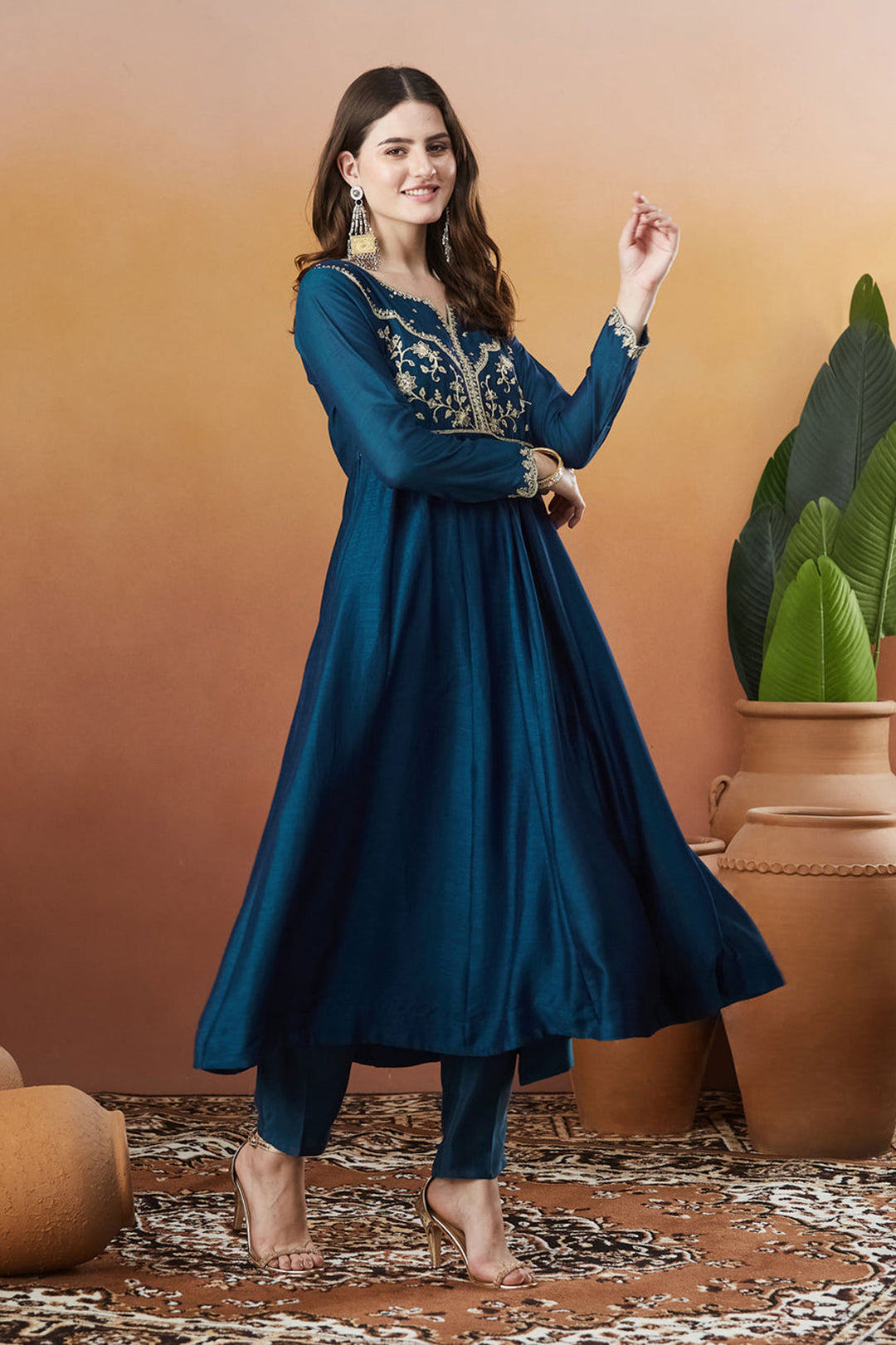 Teal Color Vichitra Silk Fabric Readymade Salwar Suit | Buy Online India