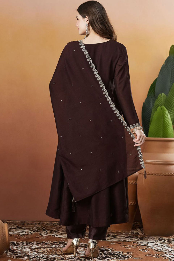 Brown Color Readymade Salwar Suit In Vichitra Silk Fabric | Buy Online India