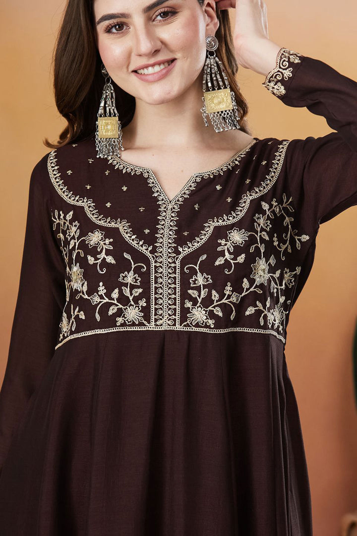 Brown Color Readymade Salwar Suit In Vichitra Silk Fabric | Buy Online India
