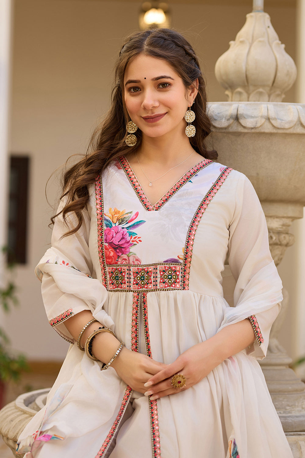 Art Silk Fabric Off White Color Readymade Salwar Suit | Buy Online India