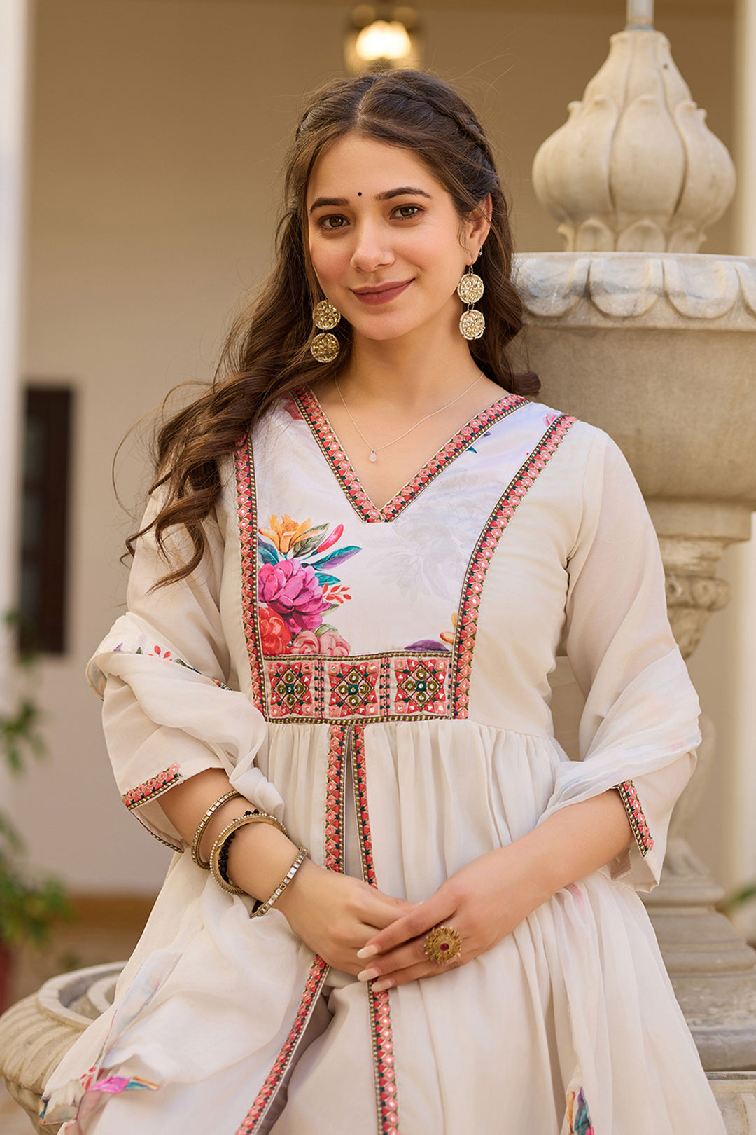 Art Silk Fabric Off White Color Readymade Salwar Suit | Buy Online India
