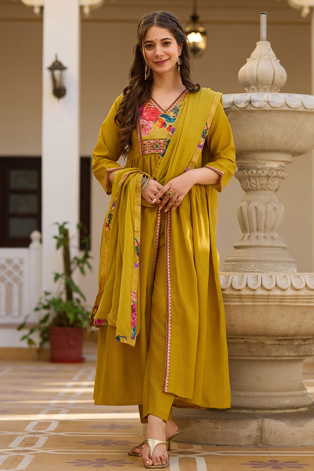 Mustard Color Art Silk Fabric Readymade Salwar Suit | Buy Online India