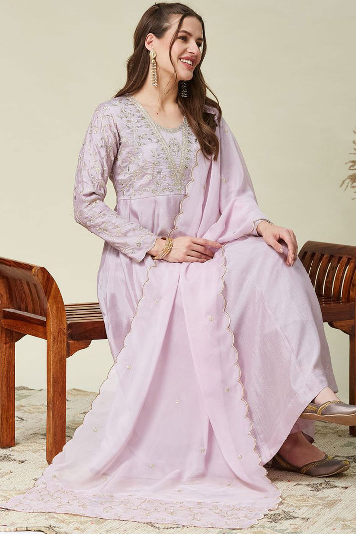 Vichitra Silk Fabric Readymade Salwar Suit In Lavender Color | Buy Online India