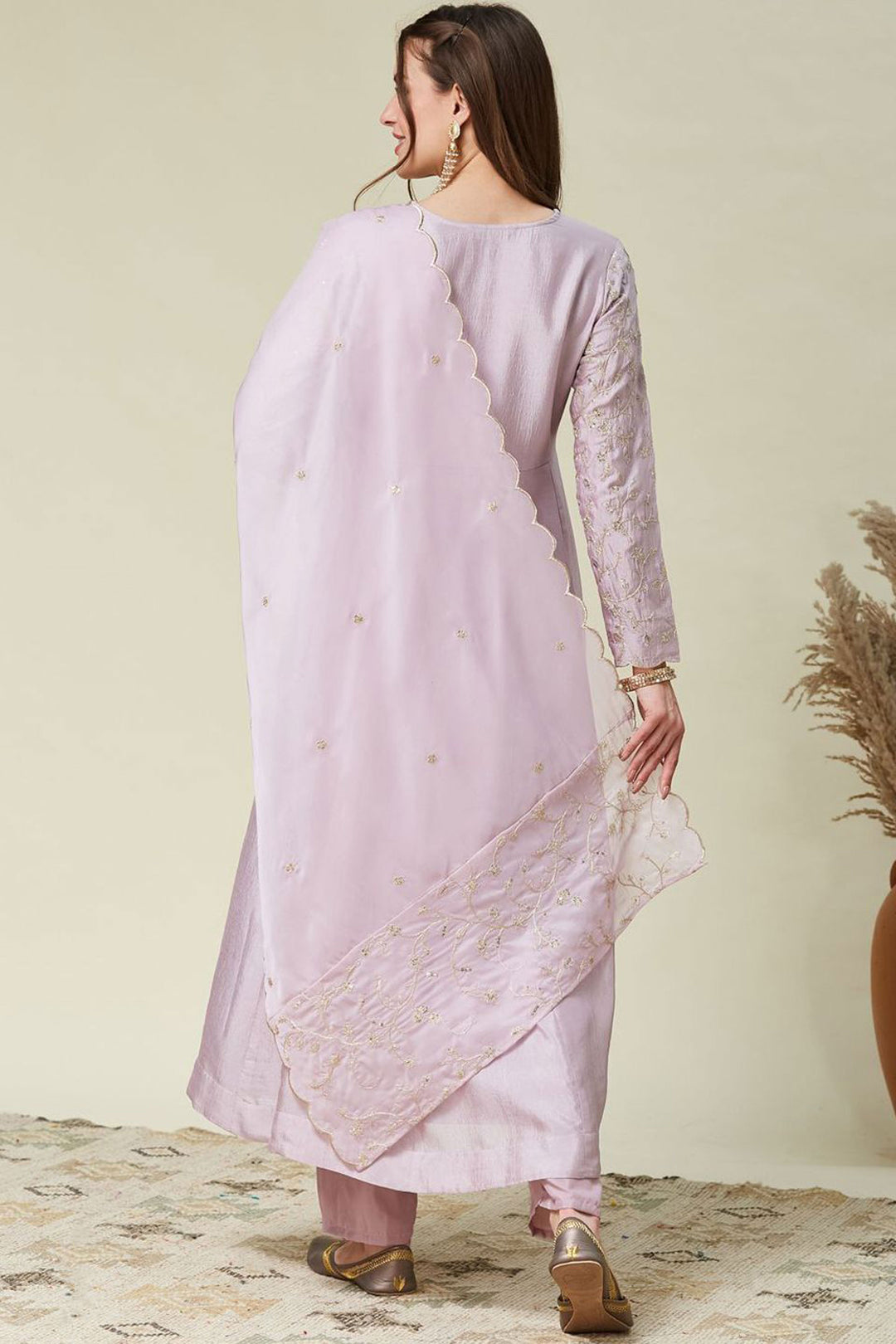 Vichitra Silk Fabric Readymade Salwar Suit In Lavender Color | Buy Online India