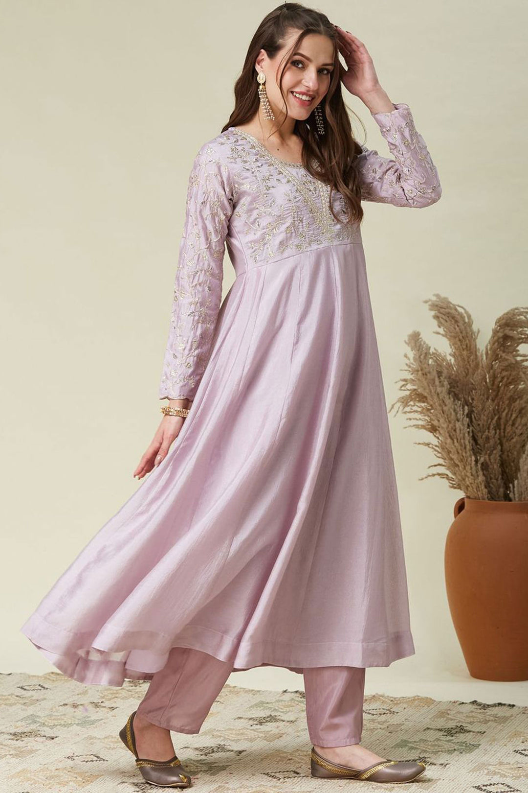 Vichitra Silk Fabric Readymade Salwar Suit In Lavender Color | Buy Online India