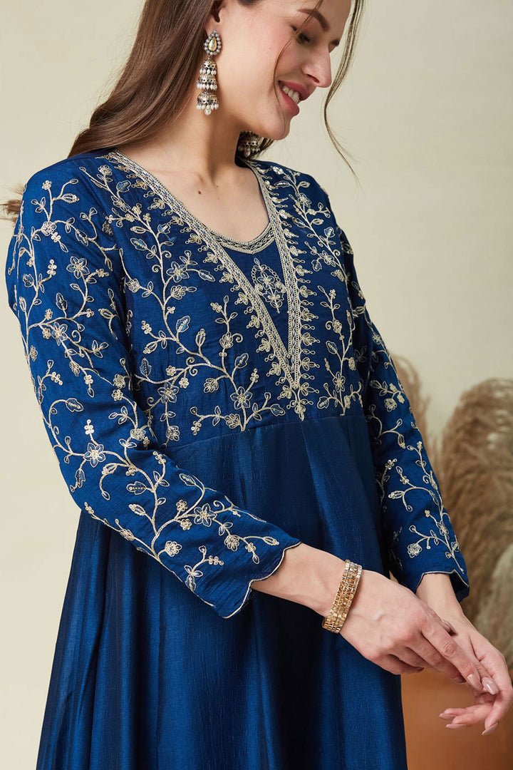 Blue Color Vichitra Silk Fabric Readymade Salwar Suit | Buy Online India