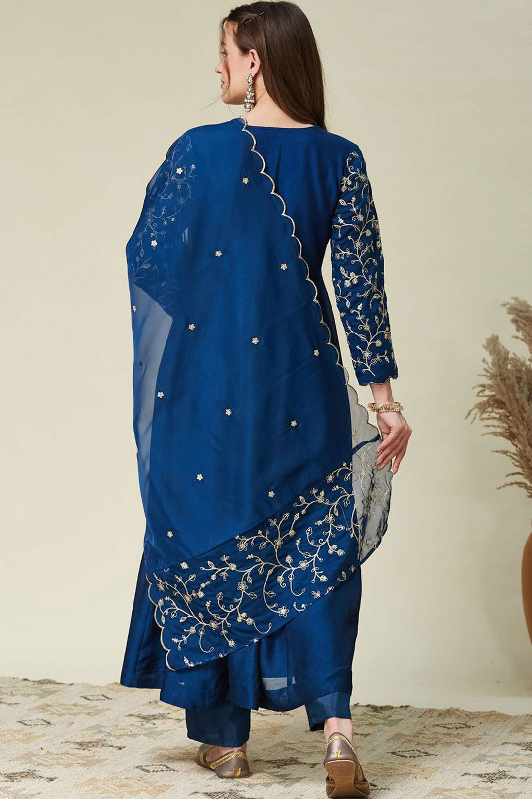 Blue Color Vichitra Silk Fabric Readymade Salwar Suit | Buy Online India