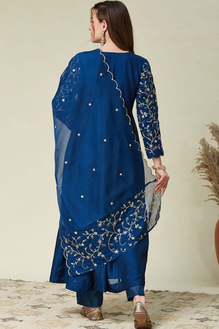 Blue Color Vichitra Silk Fabric Readymade Salwar Suit | Buy Online India