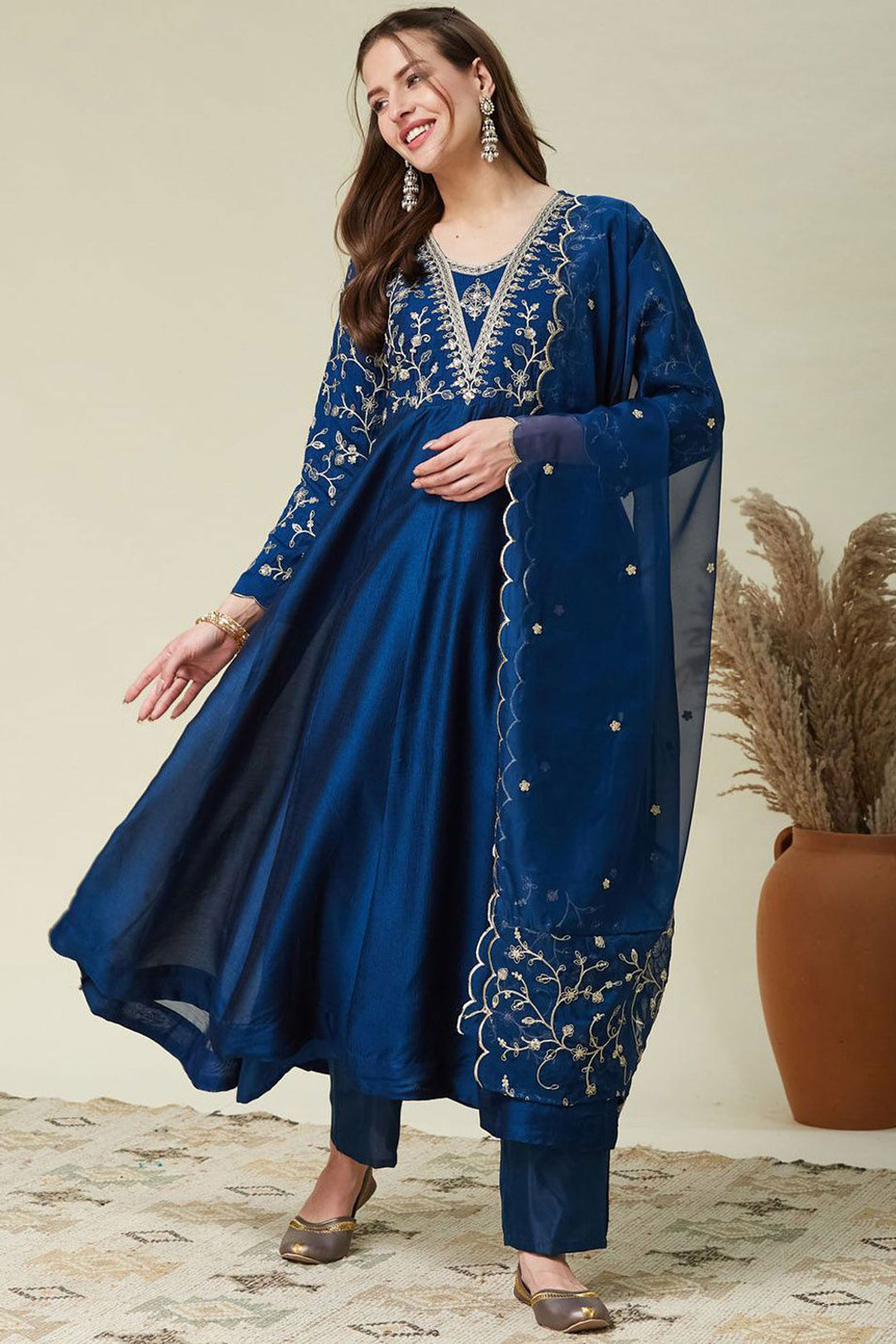 Blue Color Vichitra Silk Fabric Readymade Salwar Suit | Buy Online India