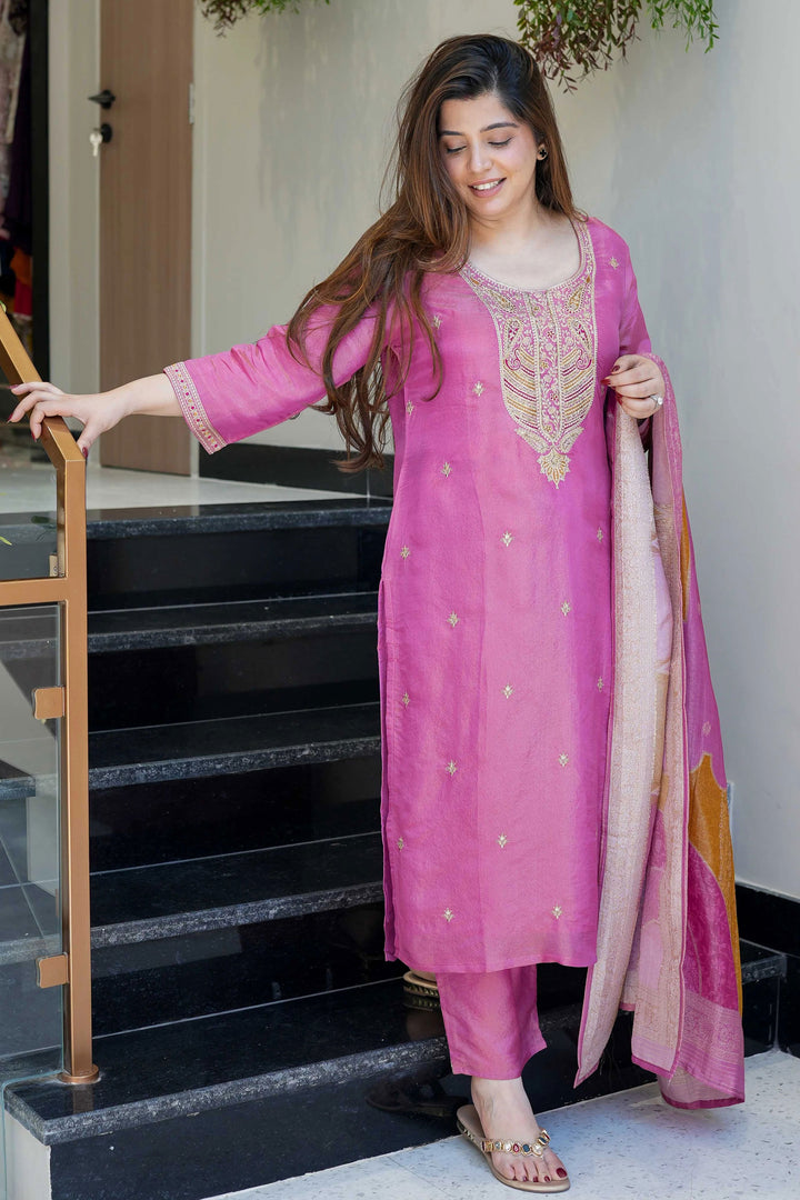 Viscose Fabric Readymade Salwar Suit In Pink Color | Buy Online India
