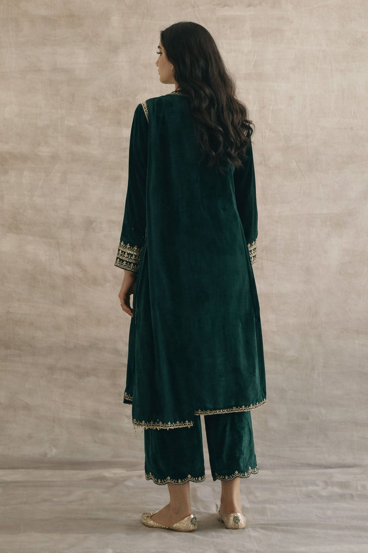 Green Color Velvet Readymade Embroidered Salwar Suit
