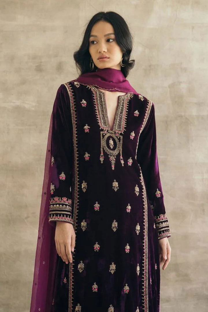 Embroidered Purple Velvet Readymade Salwar Suit