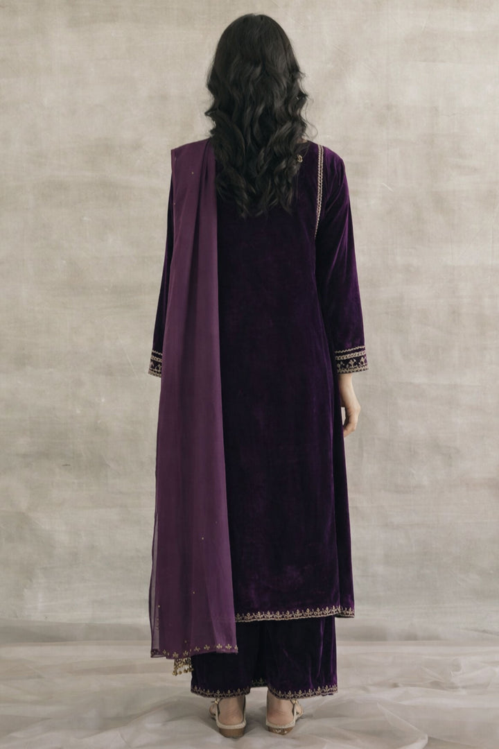 Embroidered Purple Velvet Readymade Salwar Suit