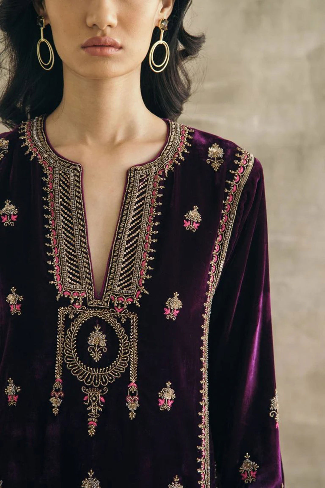 Embroidered Purple Velvet Readymade Salwar Suit
