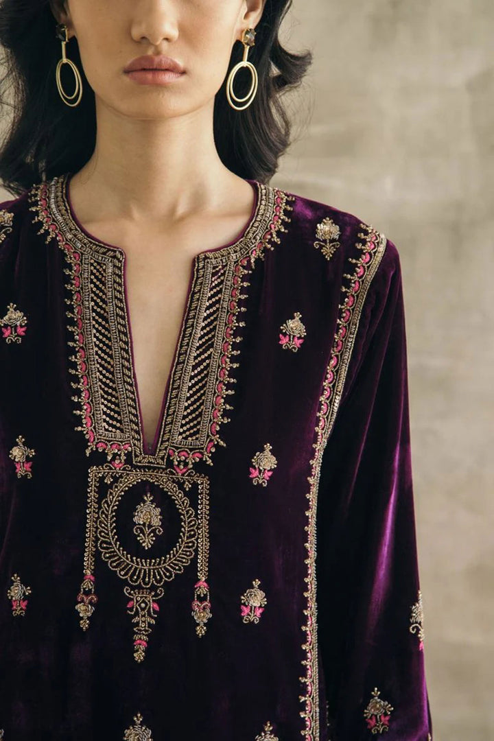 Embroidered Purple Velvet Readymade Salwar Suit