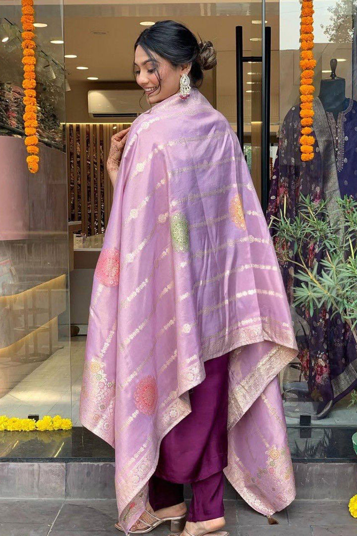 Purple Color Chanderi Readymade Salwar Suit
