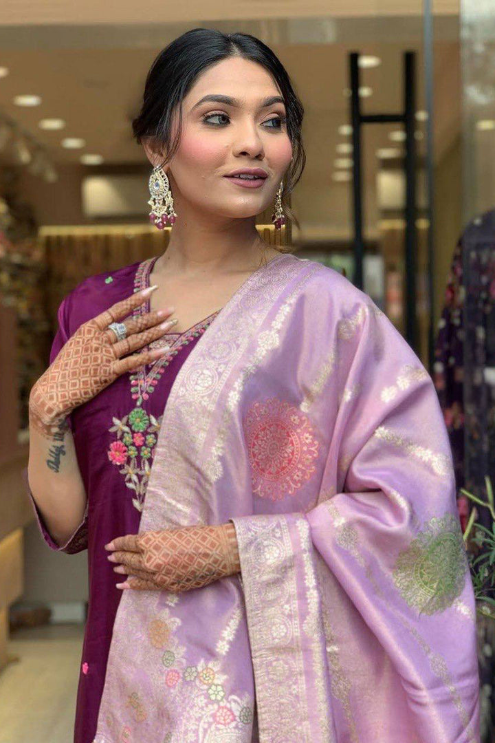 Purple Color Chanderi Readymade Salwar Suit