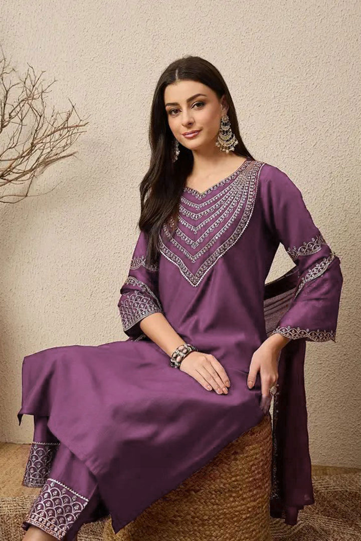 Amazing Lavender Color Art Silk Readymade Salwar Suit
