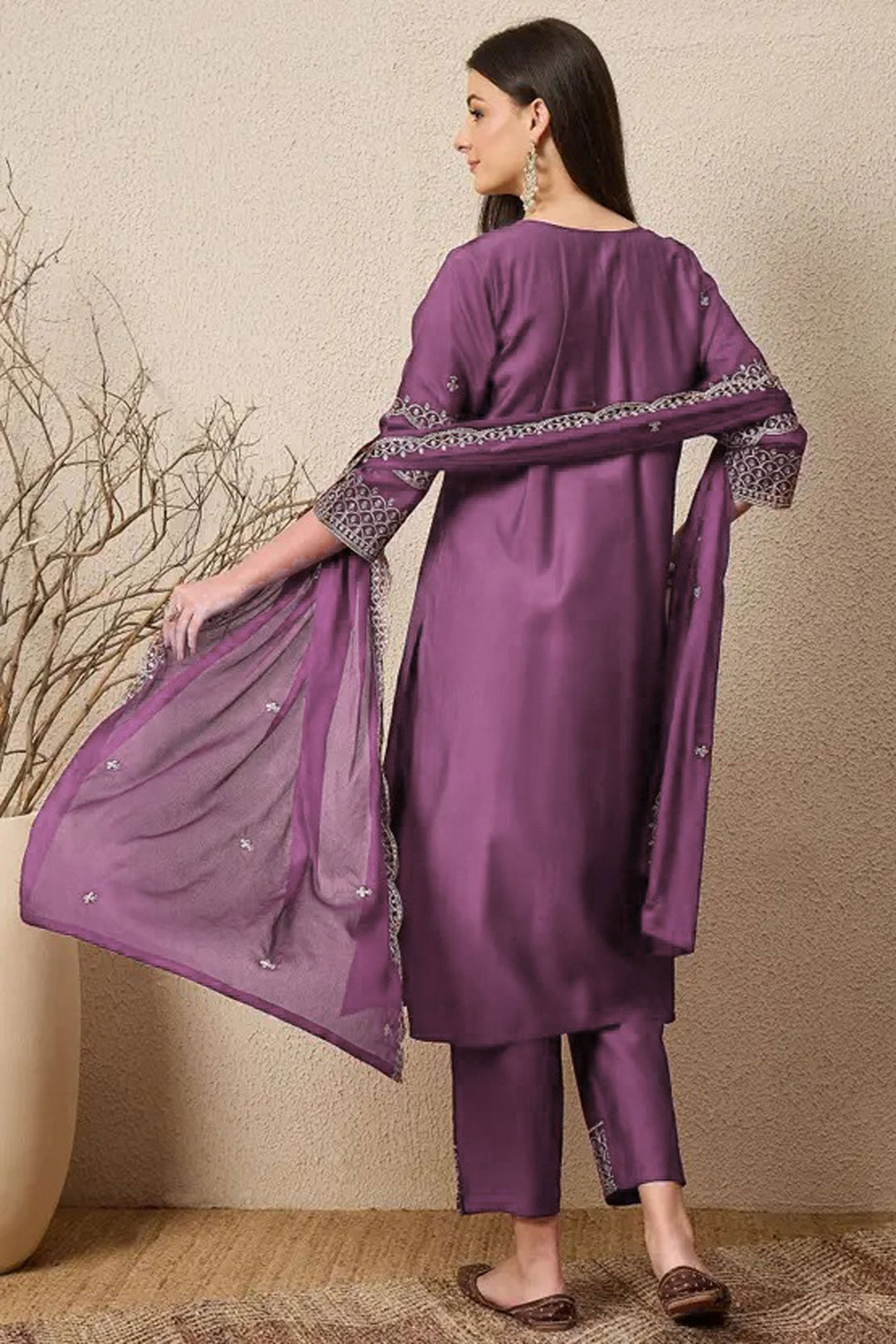 Amazing Lavender Color Art Silk Readymade Salwar Suit