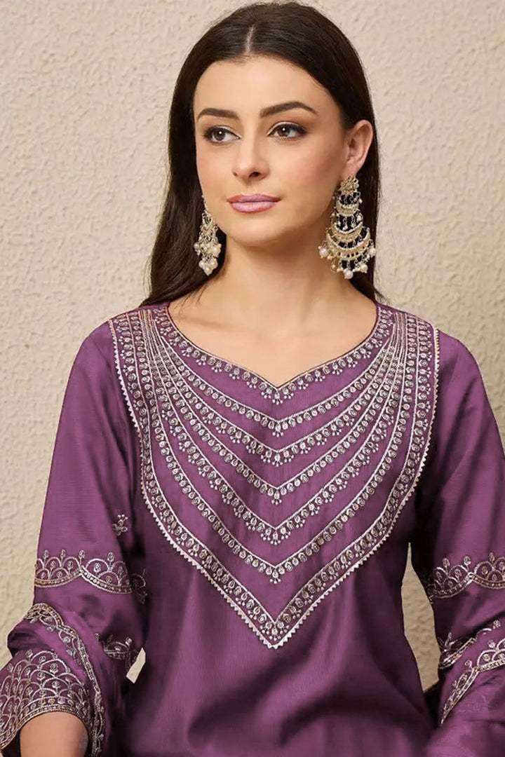 Amazing Lavender Color Art Silk Readymade Salwar Suit