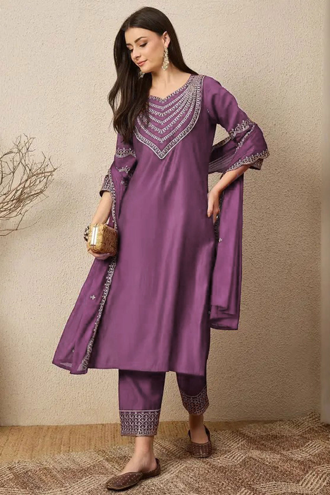 Amazing Lavender Color Art Silk Readymade Salwar Suit