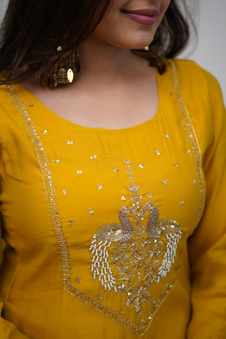 Readymade Chanderi Salwar Suit In Yellow Color